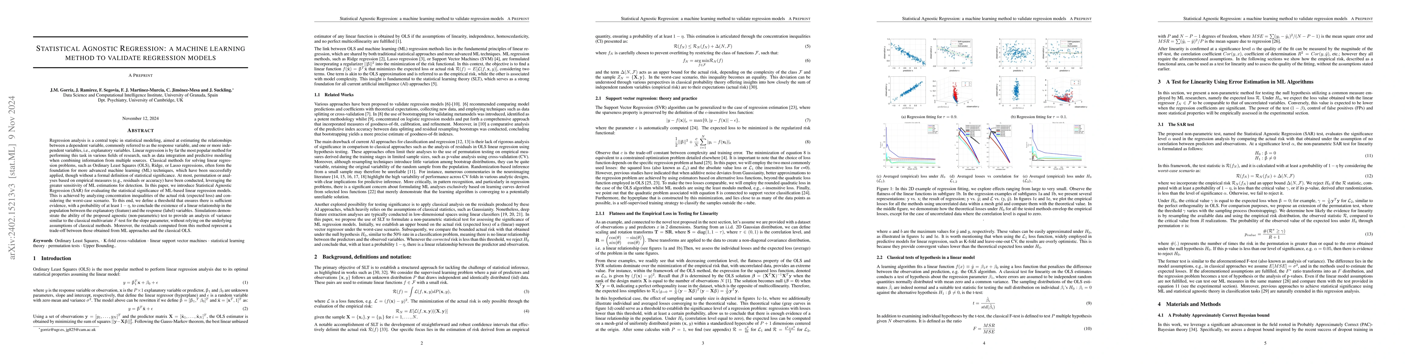 Thumbnail for Statistical Agnostic Regression: a machine learning method to validate
  regression models