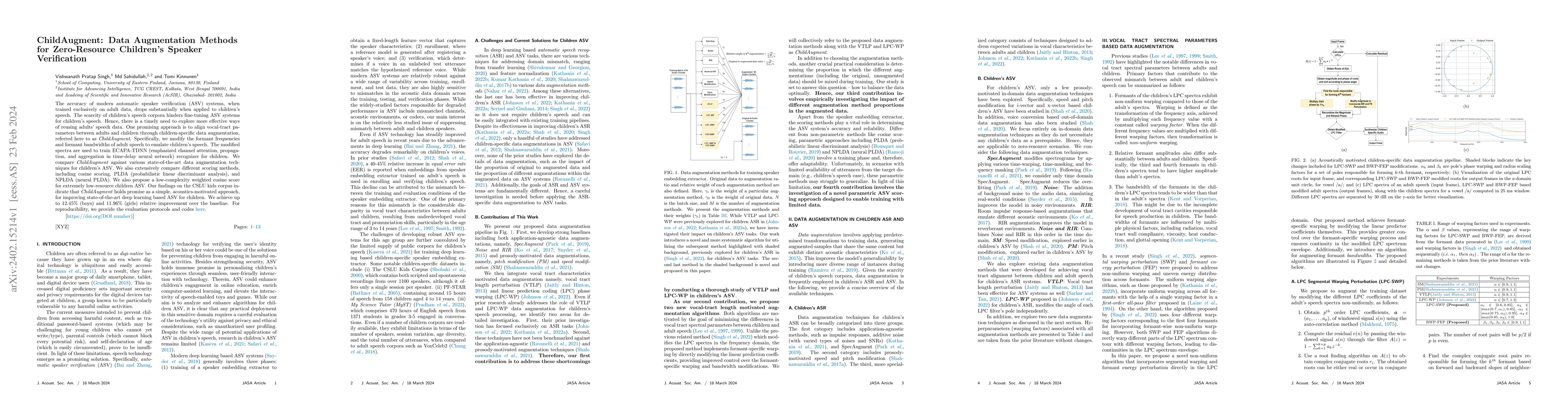 Thumbnail for ChildAugment: Data Augmentation Methods for Zero-Resource Children's
  Speaker Verification