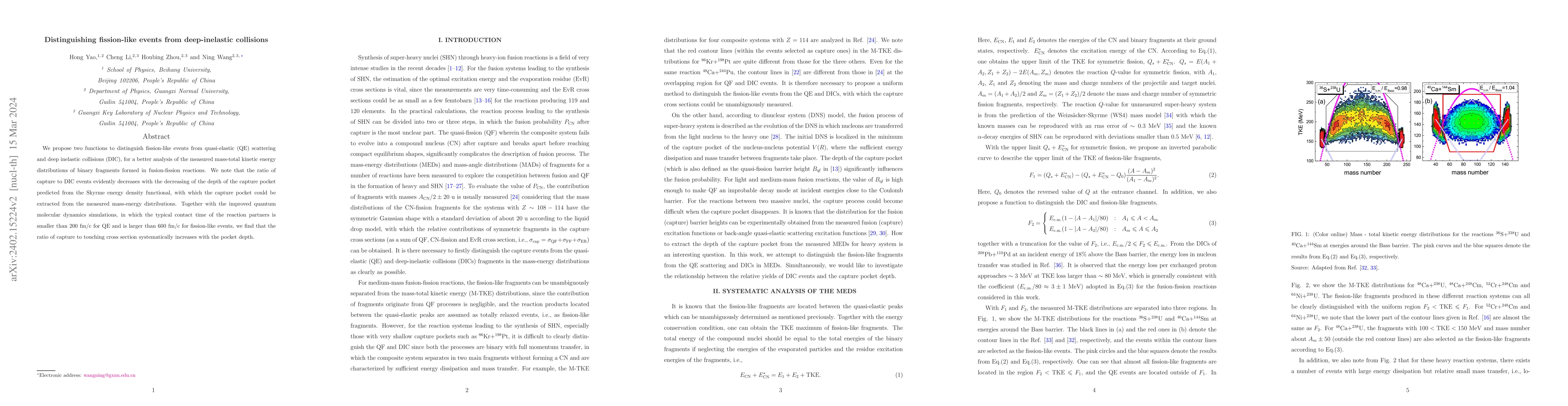 Thumbnail for Distinguishing fission-like events from deep-inelastic collisions