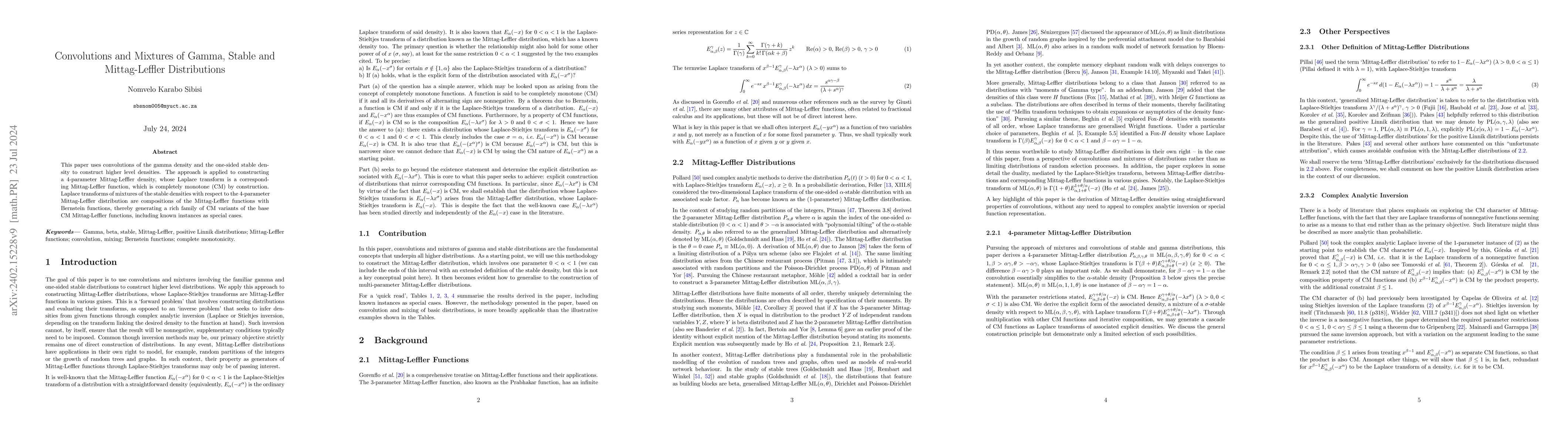 Thumbnail for Convolutions and Mixtures of Gamma, Stable and Mittag-Leffler
  Distributions