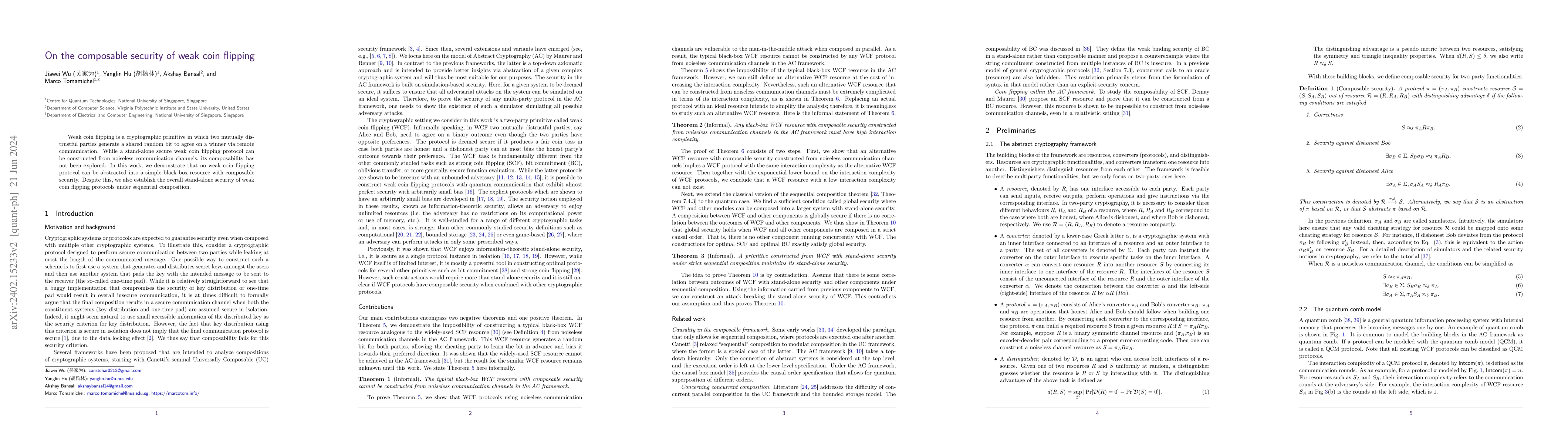 Thumbnail for On the composable security of weak coin flipping
