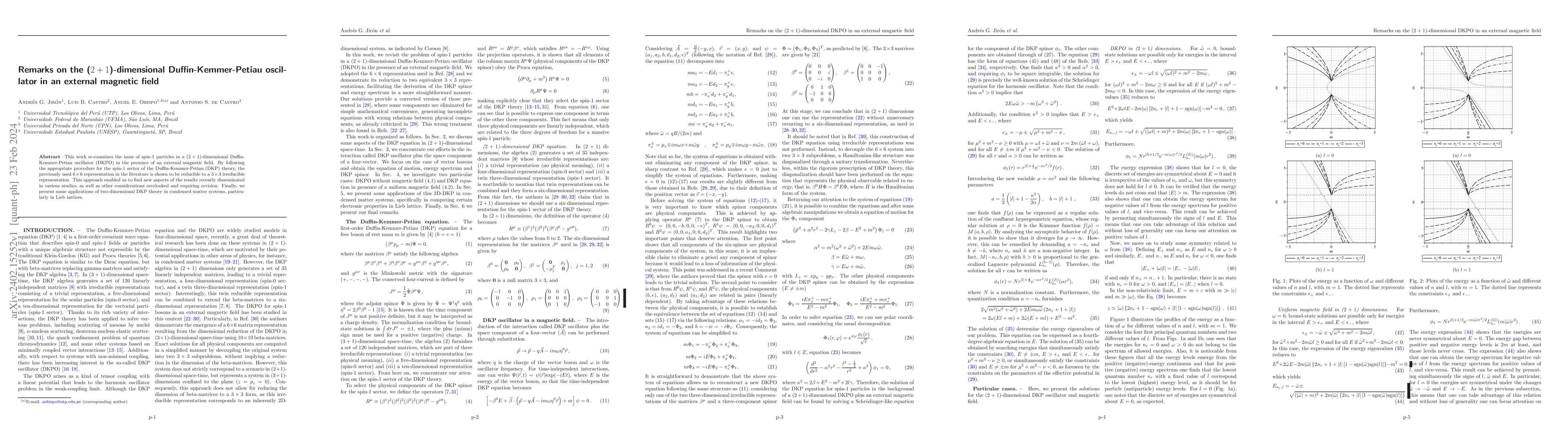 Thumbnail for Remarks on the ($2+1$)-dimensional Duffin-Kemmer-Petiau oscillator in an
  external magnetic field