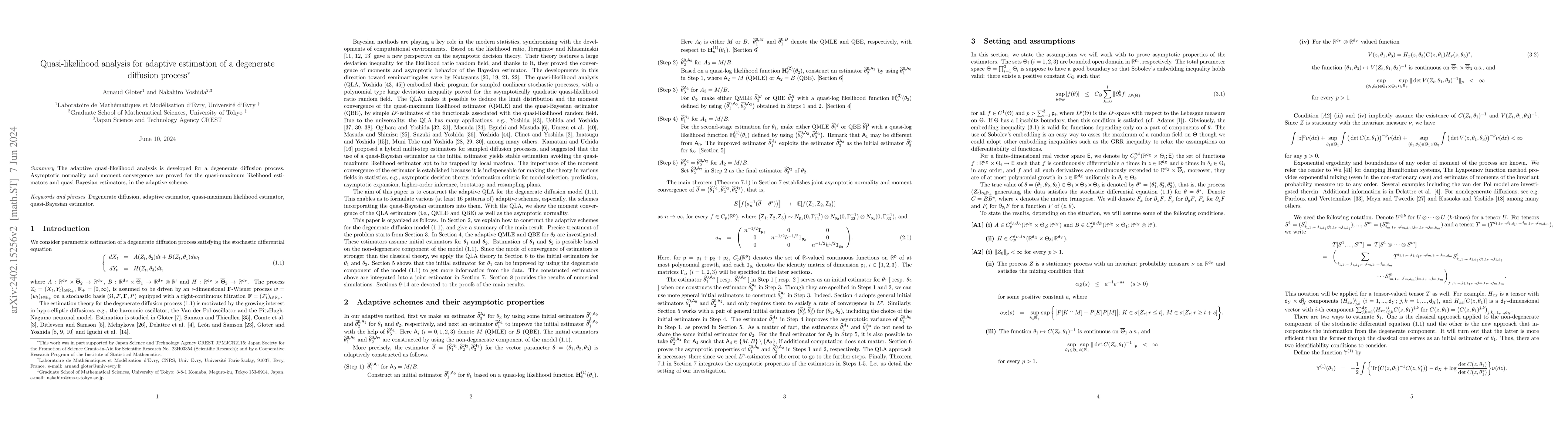 Thumbnail for Quasi-likelihood analysis for adaptive estimation of a degenerate
  diffusion process