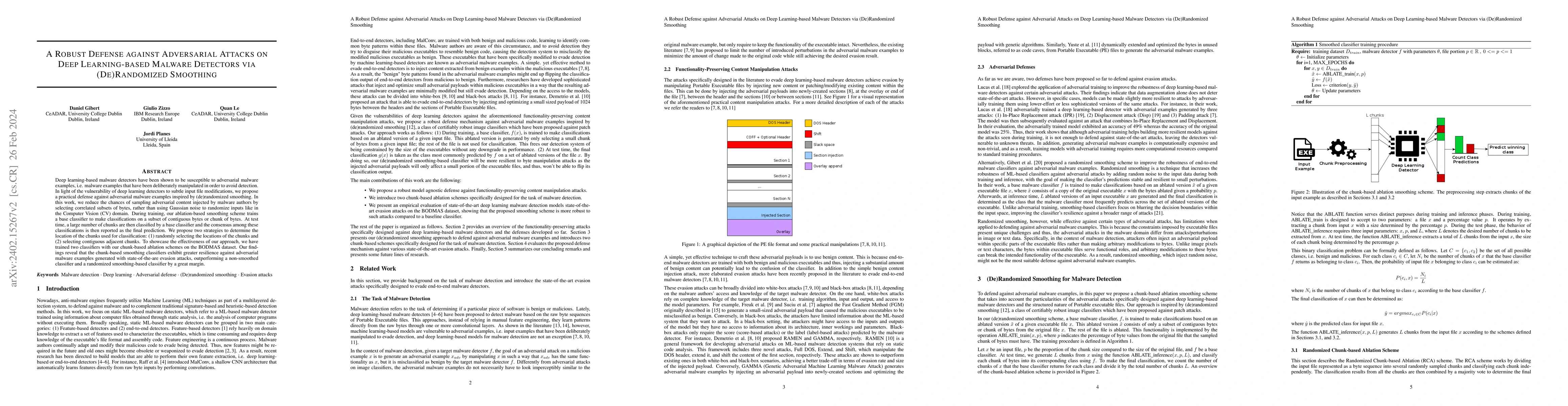 Thumbnail for A Robust Defense against Adversarial Attacks on Deep Learning-based
  Malware Detectors via (De)Randomized Smoothing