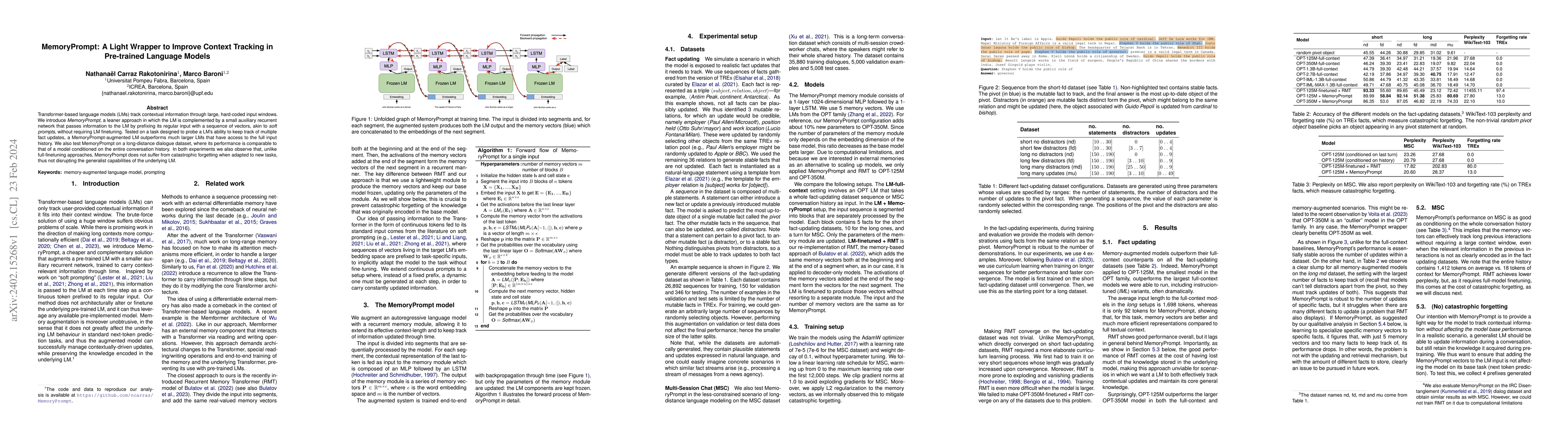 Thumbnail for MemoryPrompt: A Light Wrapper to Improve Context Tracking in Pre-trained
  Language Models