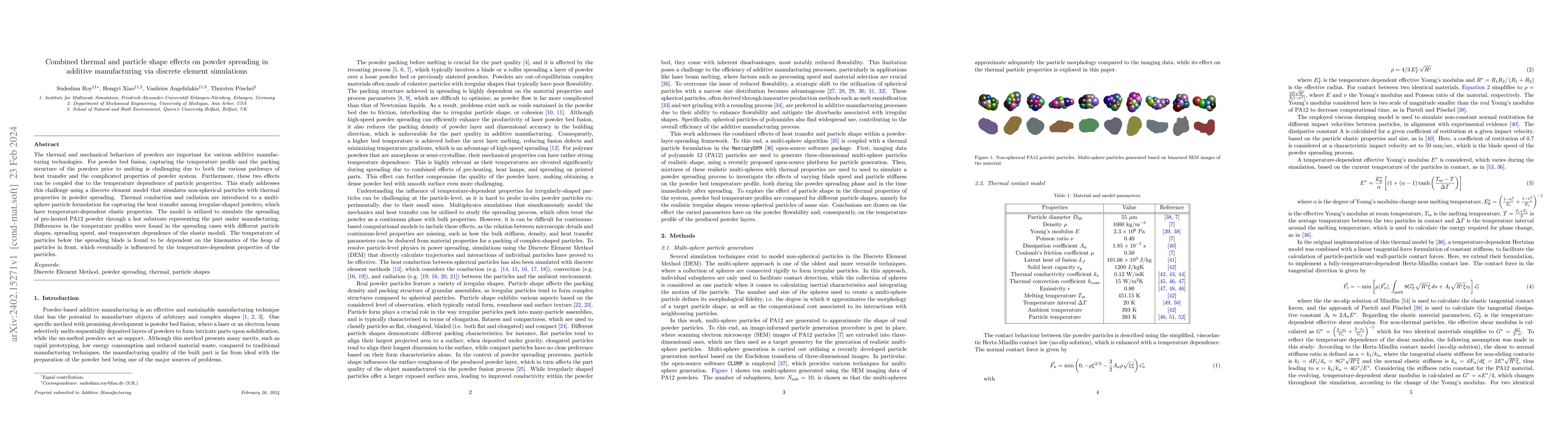 Thumbnail for Combined thermal and particle shape effects on powder spreading in
  additive manufacturing via discrete element simulations