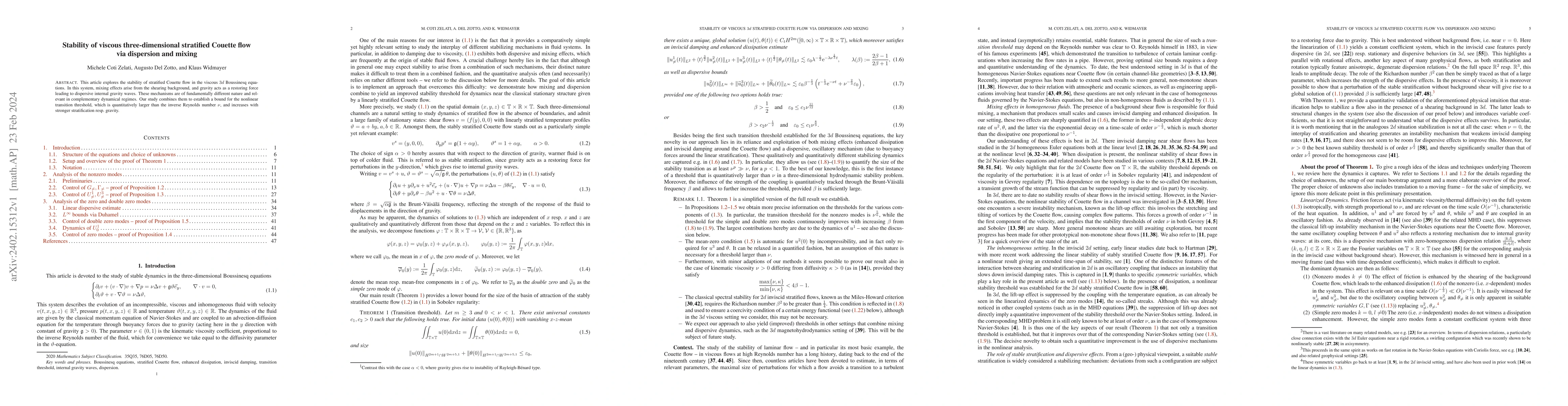 Thumbnail for Stability of viscous three-dimensional stratified Couette flow via
  dispersion and mixing