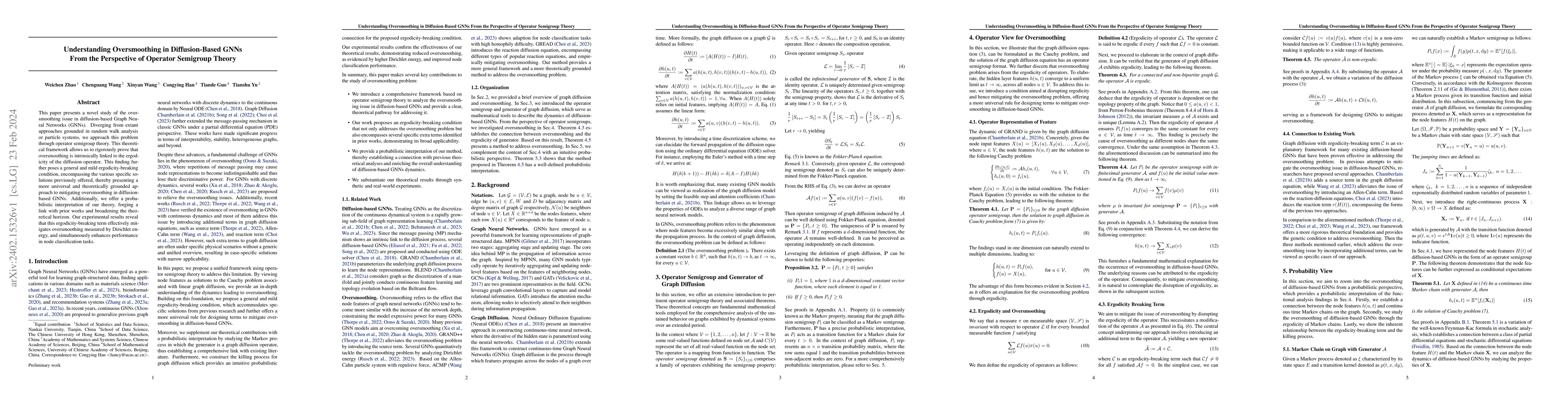 Thumbnail for Understanding Oversmoothing in Diffusion-Based GNNs From the Perspective
  of Operator Semigroup Theory