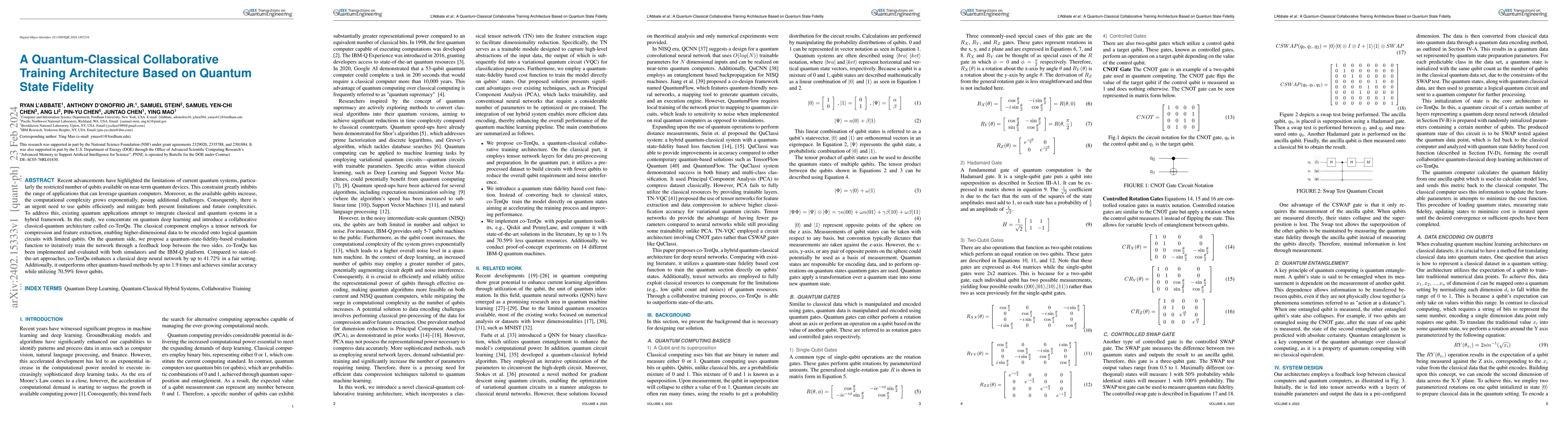 Thumbnail for A Quantum-Classical Collaborative Training Architecture Based on Quantum
  State Fidelity