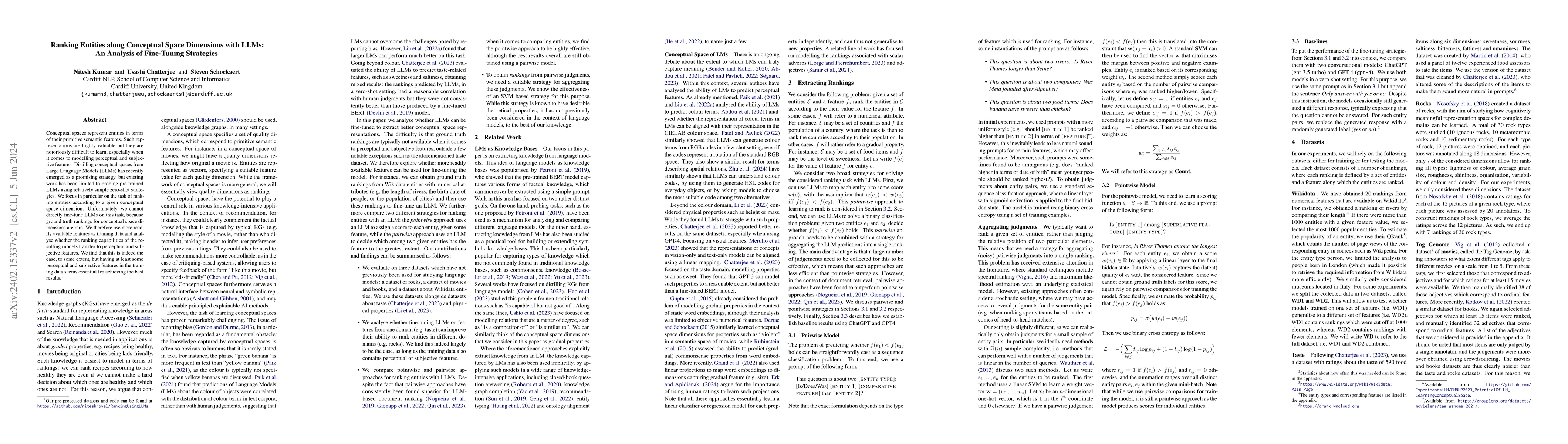 Thumbnail for Ranking Entities along Conceptual Space Dimensions with LLMs: An
  Analysis of Fine-Tuning Strategies