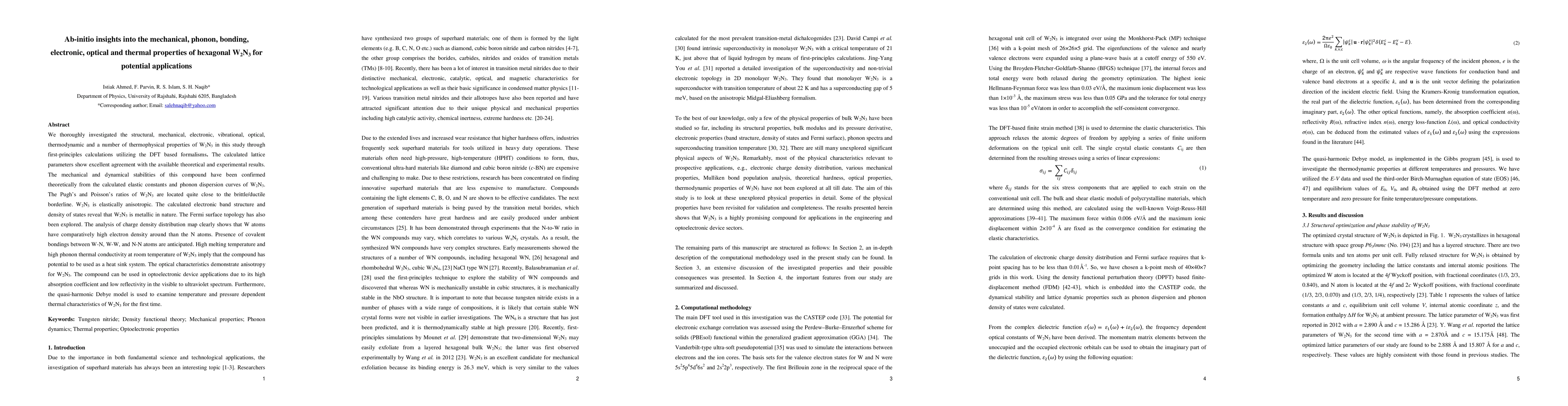 Thumbnail for Ab-initio insights into the mechanical, phonon, bonding, electronic,
  optical and thermal properties of hexagonal W2N3 for potential applications