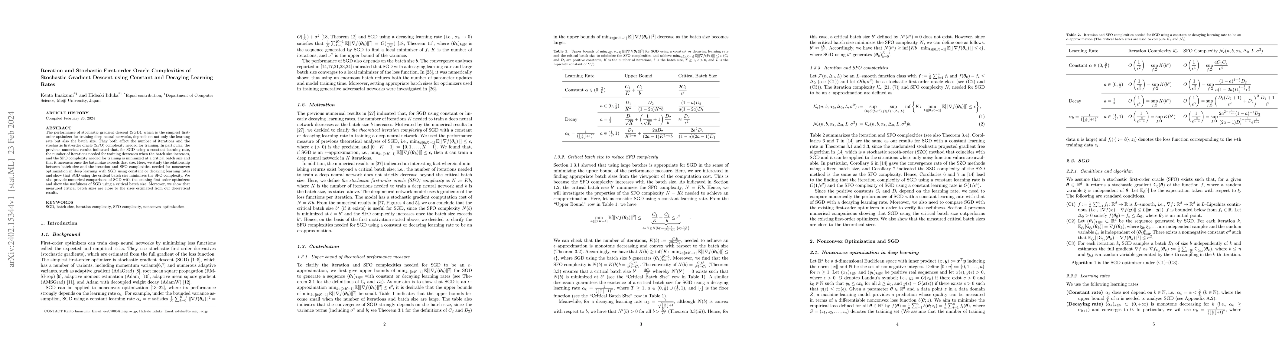 Thumbnail for Iteration and Stochastic First-order Oracle Complexities of Stochastic
  Gradient Descent using Constant and Decaying Learning Rates