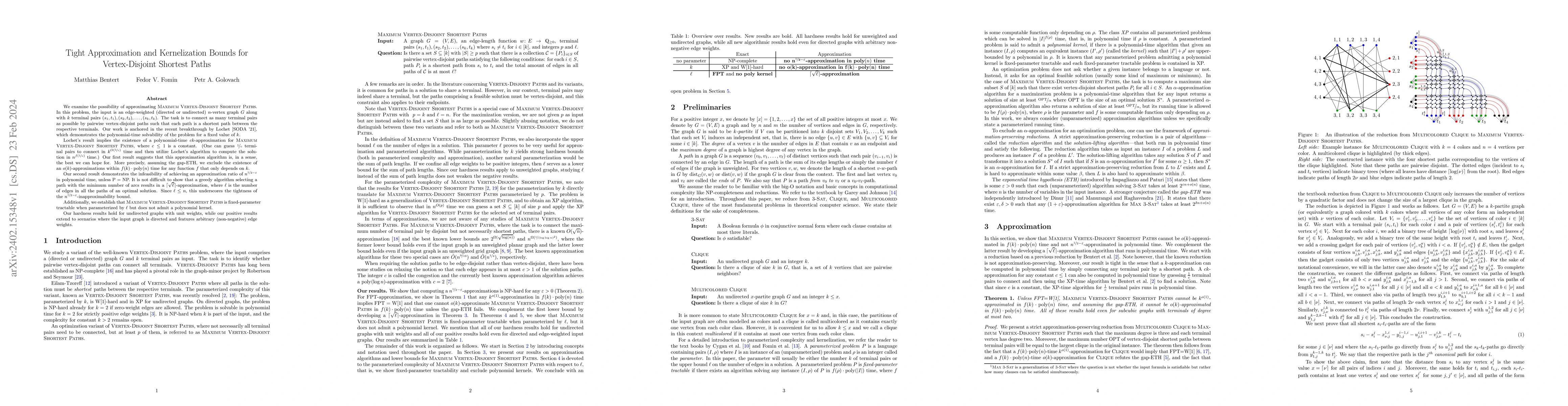 Thumbnail for Tight Approximation and Kernelization Bounds for Vertex-Disjoint
  Shortest Paths