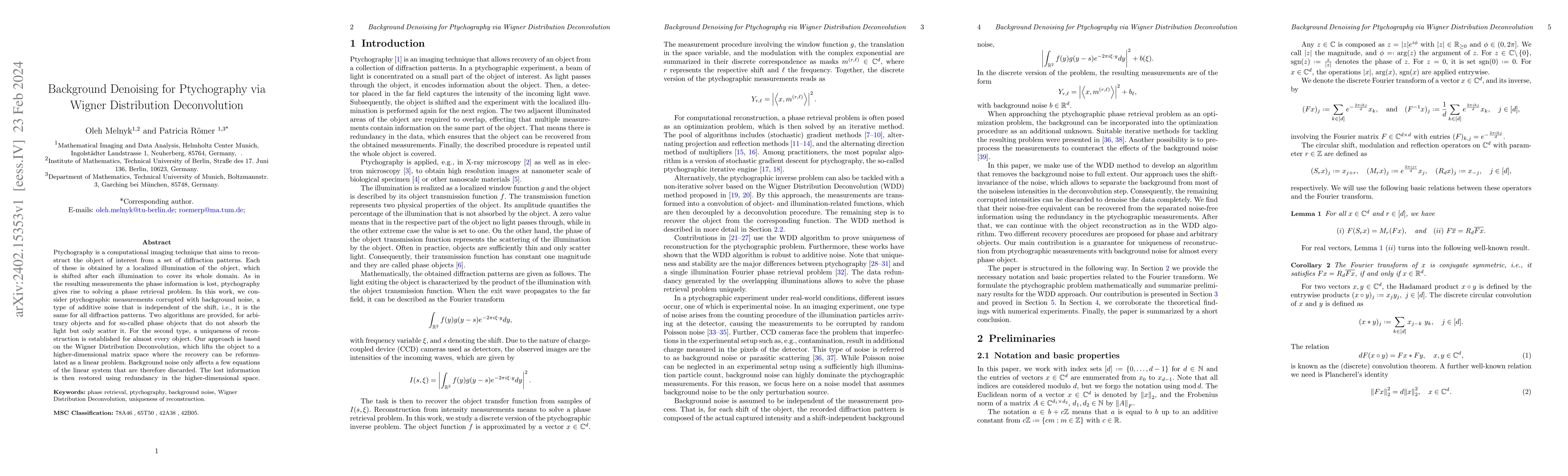 Thumbnail for Background Denoising for Ptychography via Wigner Distribution
  Deconvolution