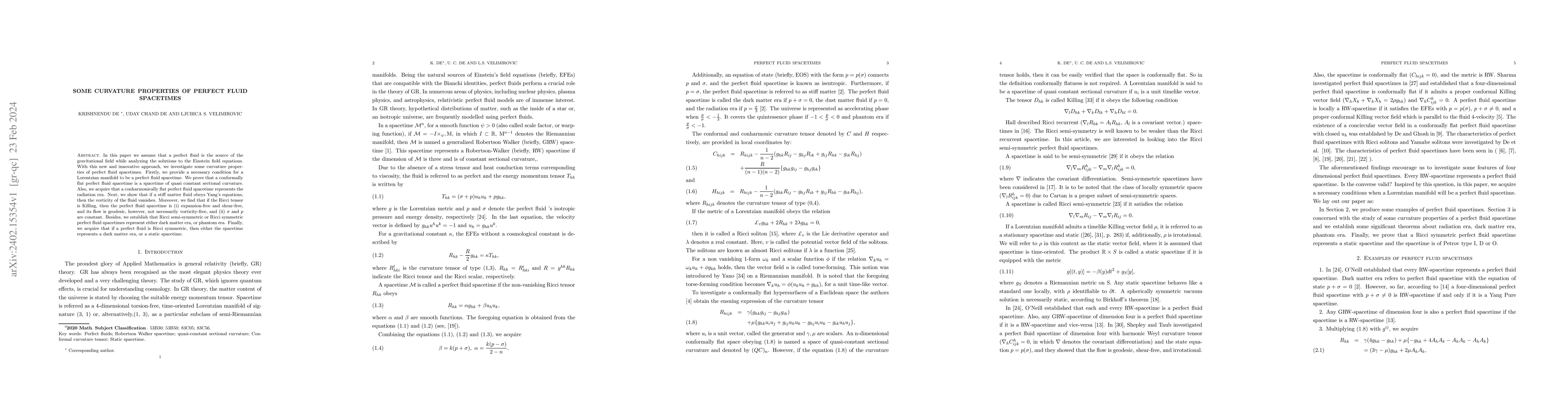 Thumbnail for Some curvature properties of perfect fluid spacetimes