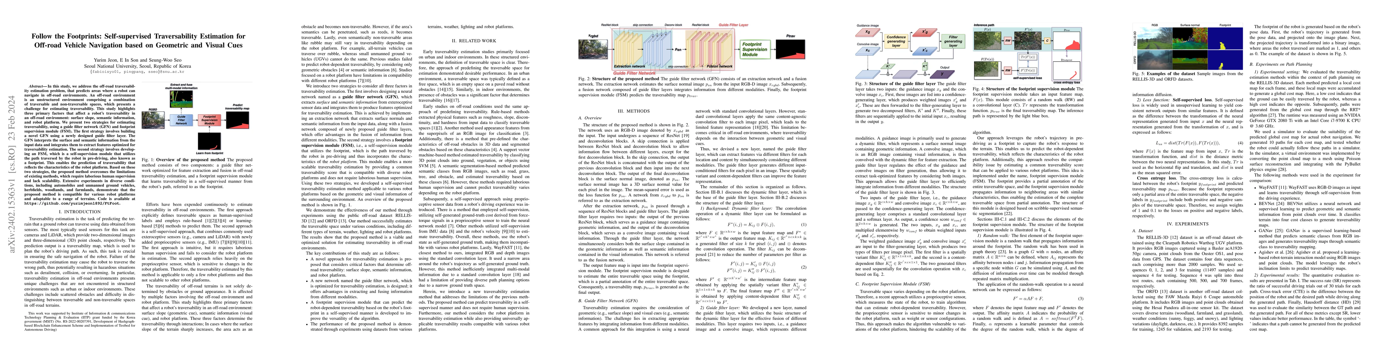 Thumbnail for Follow the Footprints: Self-supervised Traversability Estimation for
  Off-road Vehicle Navigation based on Geometric and Visual Cues
