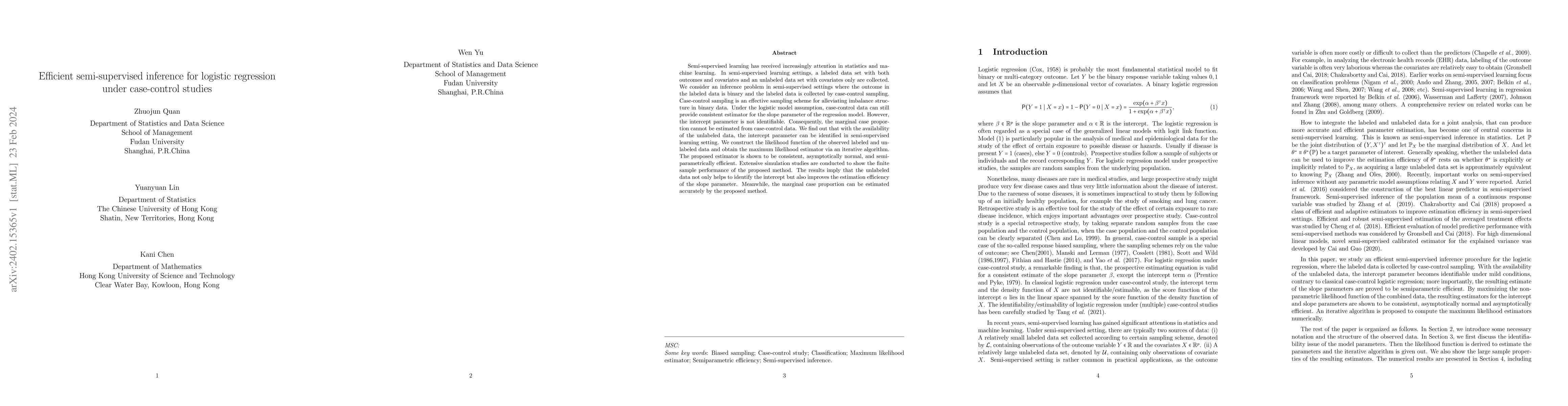 Thumbnail for Efficient semi-supervised inference for logistic regression under
  case-control studies