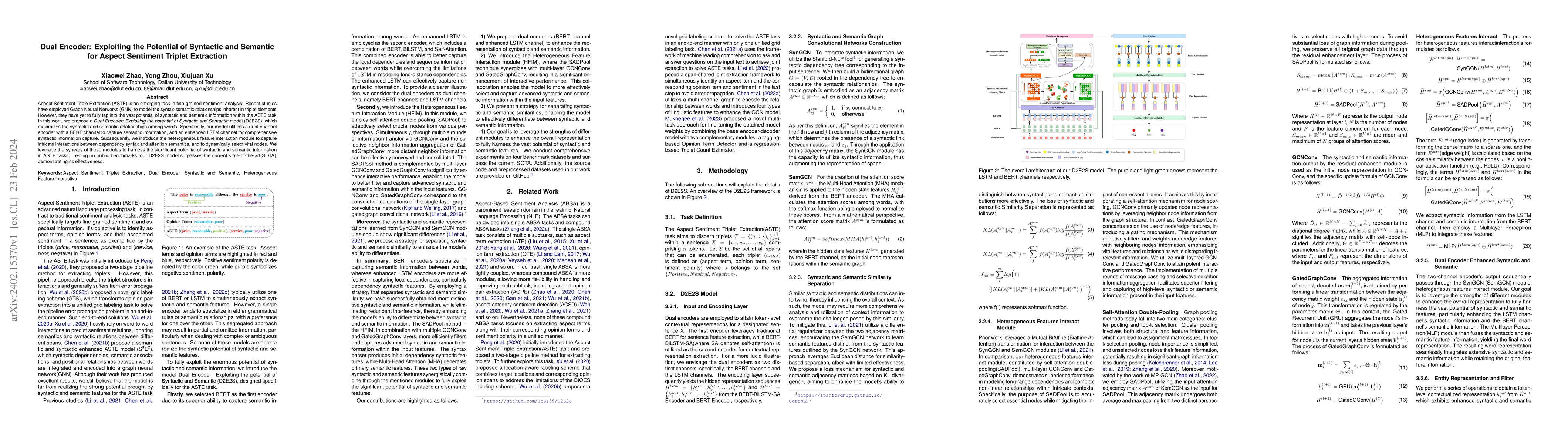 Thumbnail for Dual Encoder: Exploiting the Potential of Syntactic and Semantic for
  Aspect Sentiment Triplet Extraction