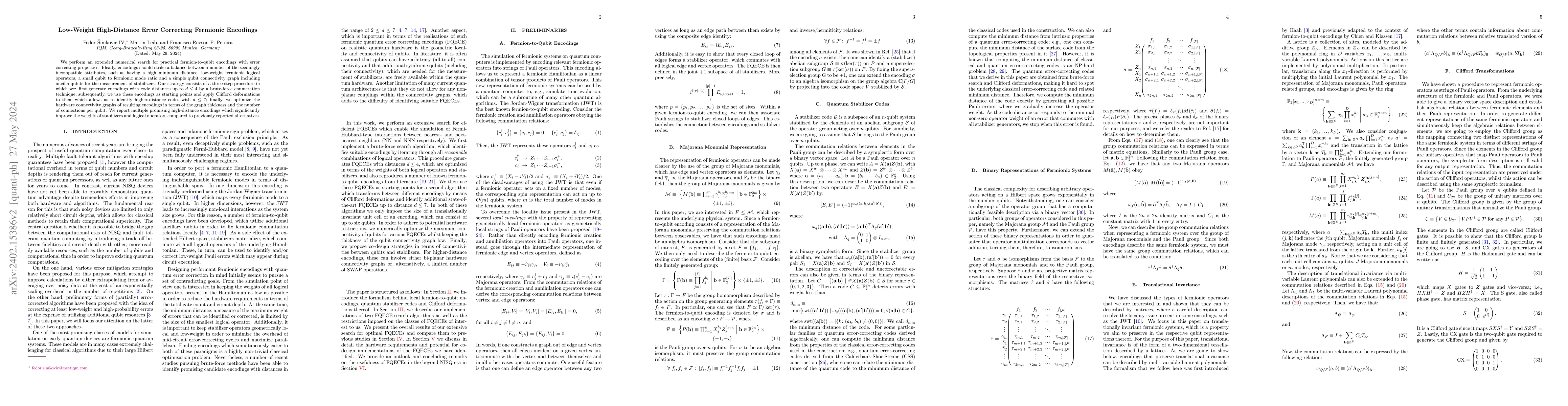 Thumbnail for Low-Weight High-Distance Error Correcting Fermionic Encodings