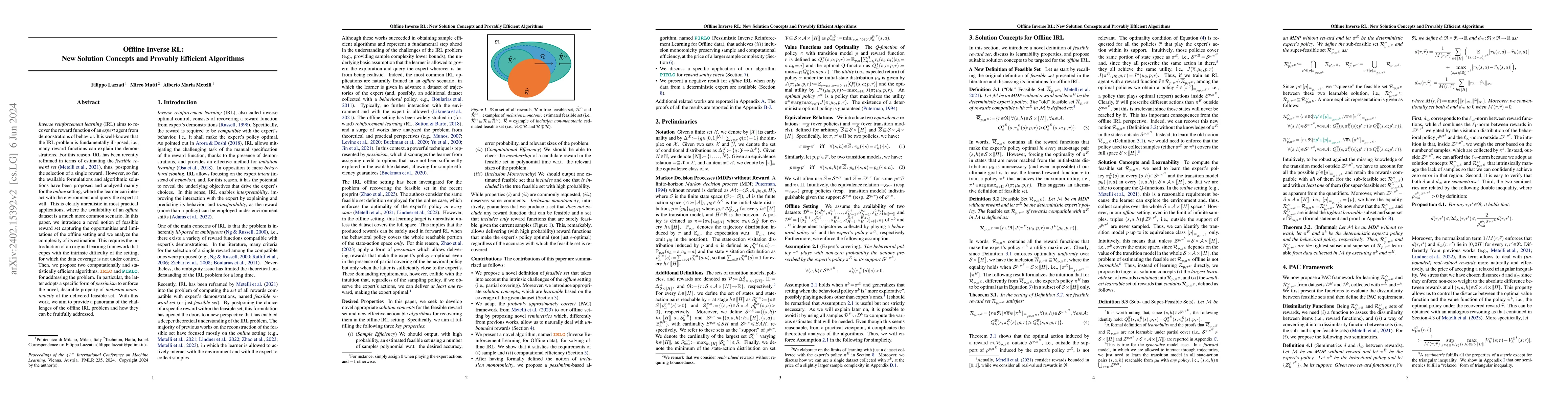 Thumbnail for Offline Inverse RL: New Solution Concepts and Provably Efficient
  Algorithms