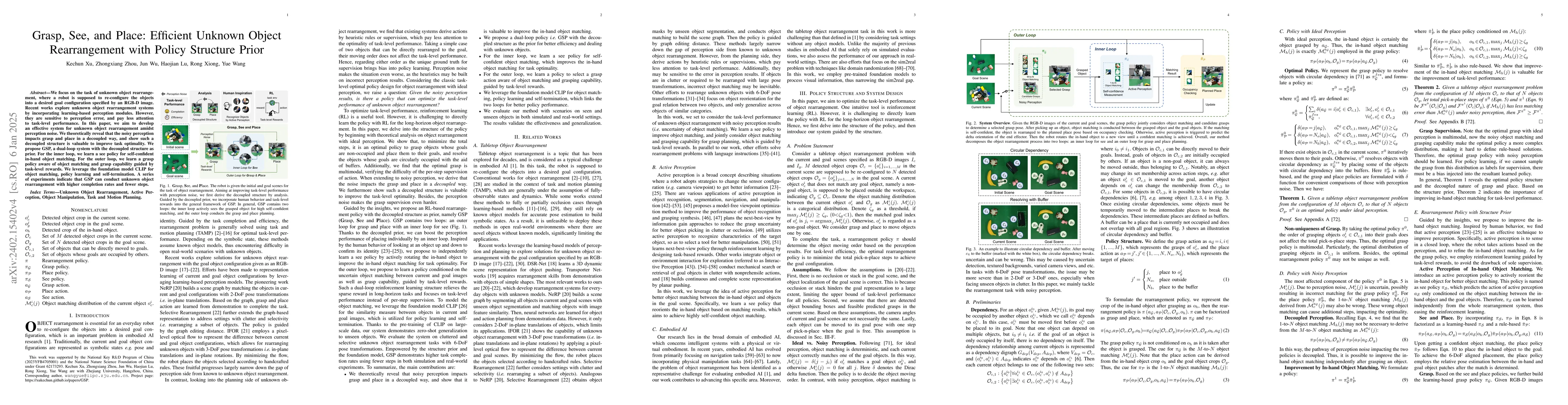 Thumbnail for Grasp, See and Place: Efficient Unknown Object Rearrangement with Policy
  Structure Prior