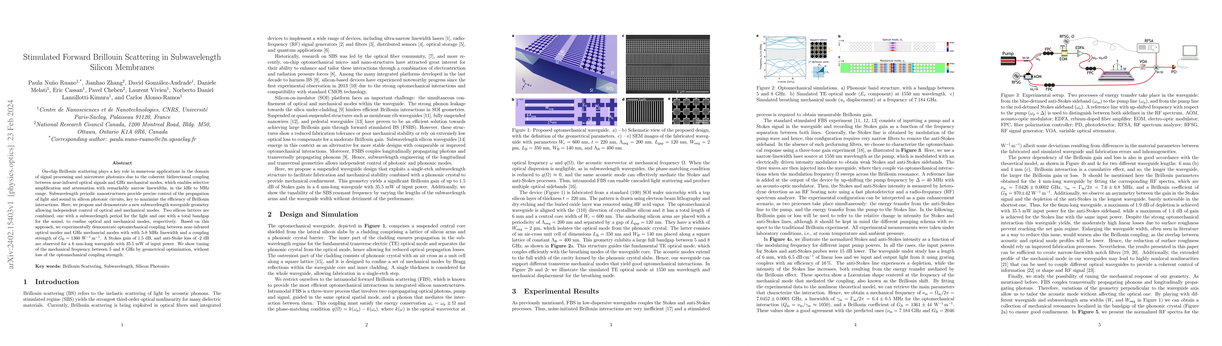 Thumbnail for Stimulated Forward Brillouin Scattering in Subwavelength Silicon
  Membranes
