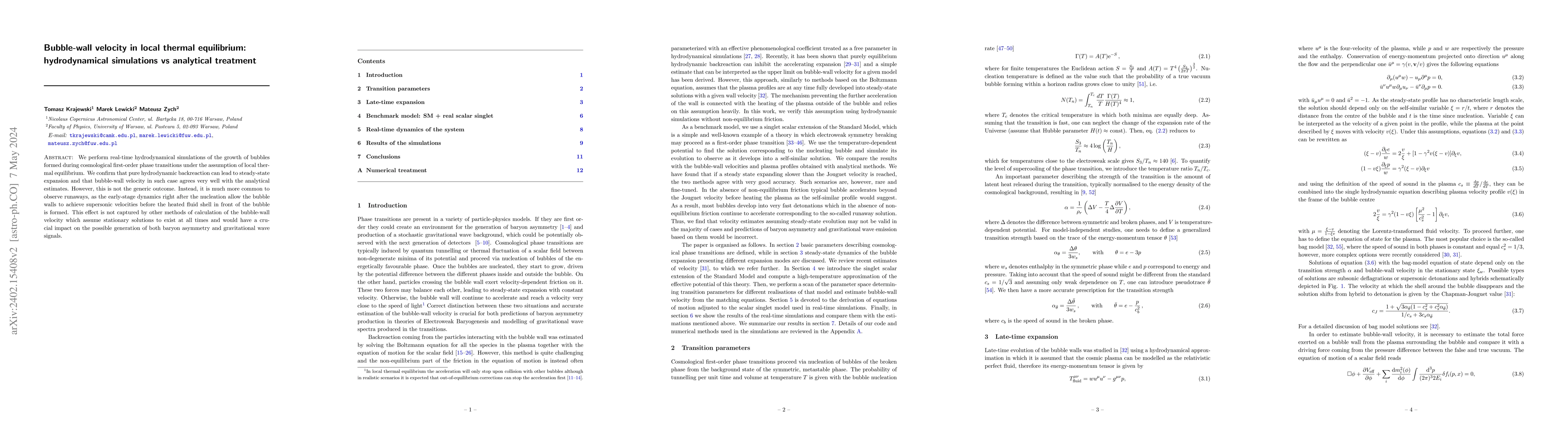 Thumbnail for Bubble-wall velocity in local thermal equilibrium: hydrodynamical
  simulations vs analytical treatment