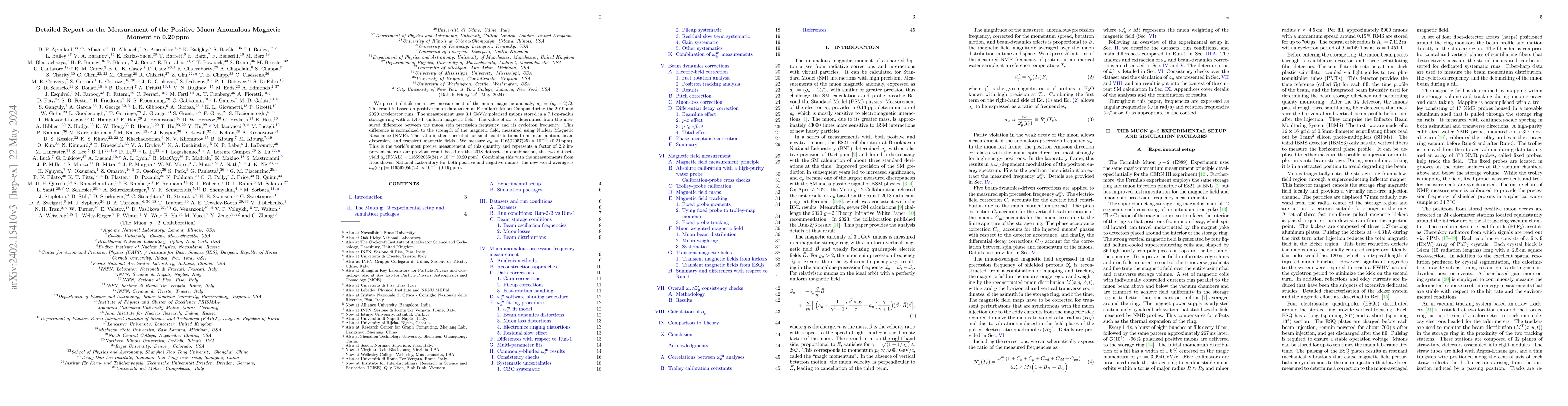 Thumbnail for Detailed Report on the Measurement of the Positive Muon Anomalous
  Magnetic Moment to 0.20 ppm