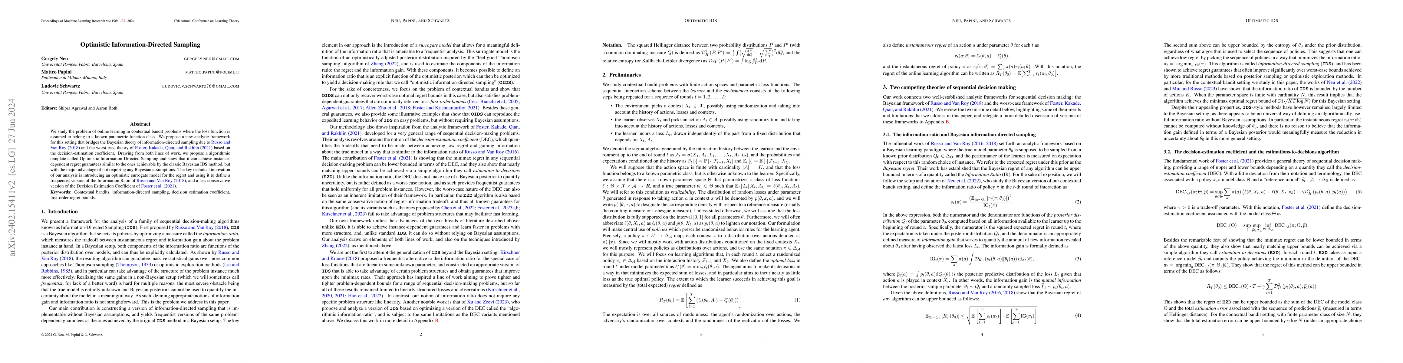 Thumbnail for Optimistic Information Directed Sampling