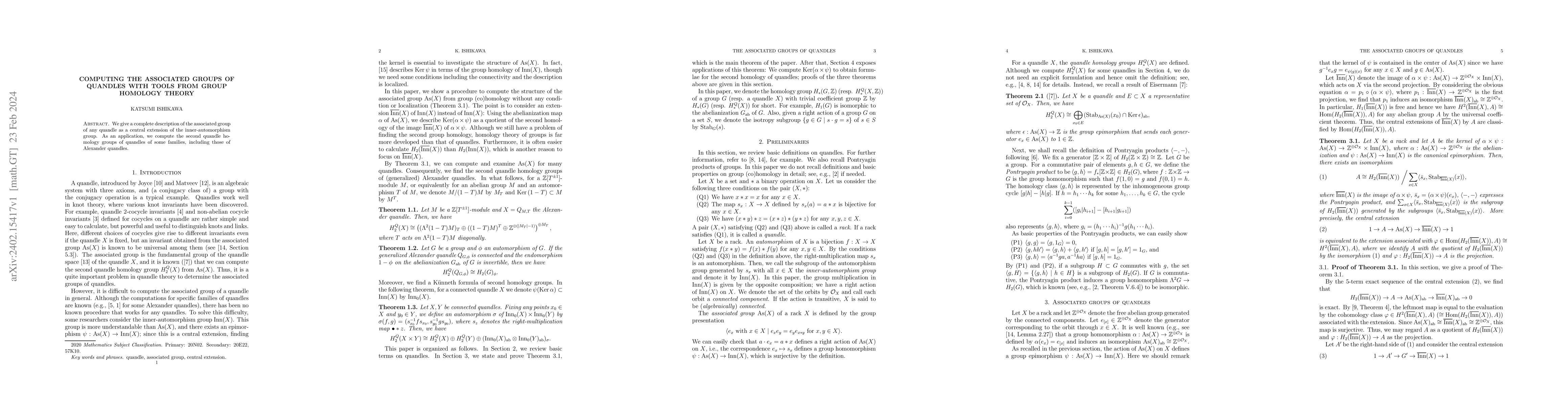 Thumbnail for Computing the associated groups of quandles with tools from group
  homology theory