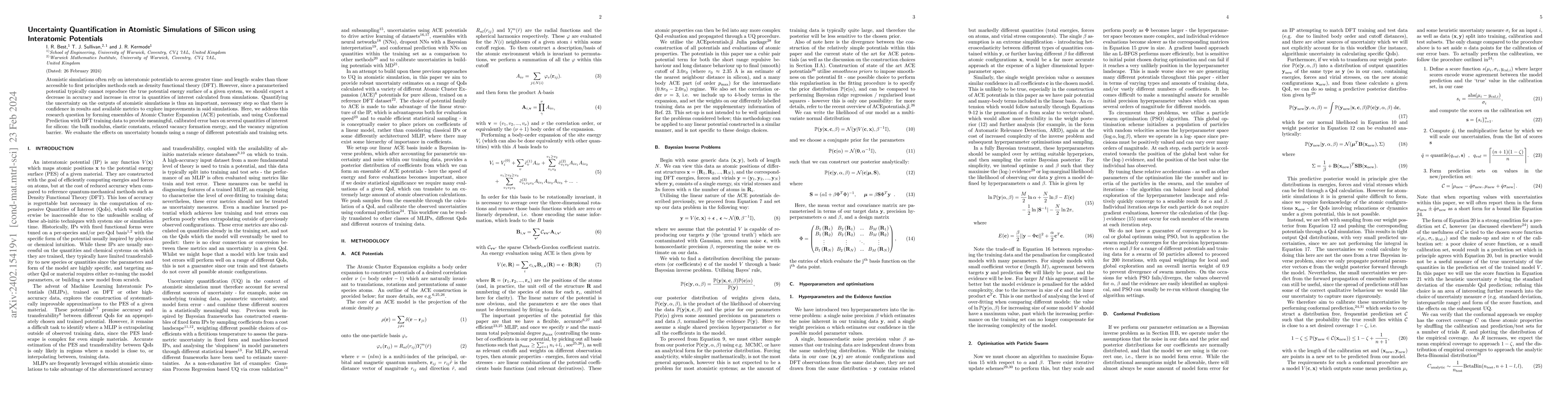 Thumbnail for Uncertainty Quantification in Atomistic Simulations of Silicon using
  Interatomic Potentials