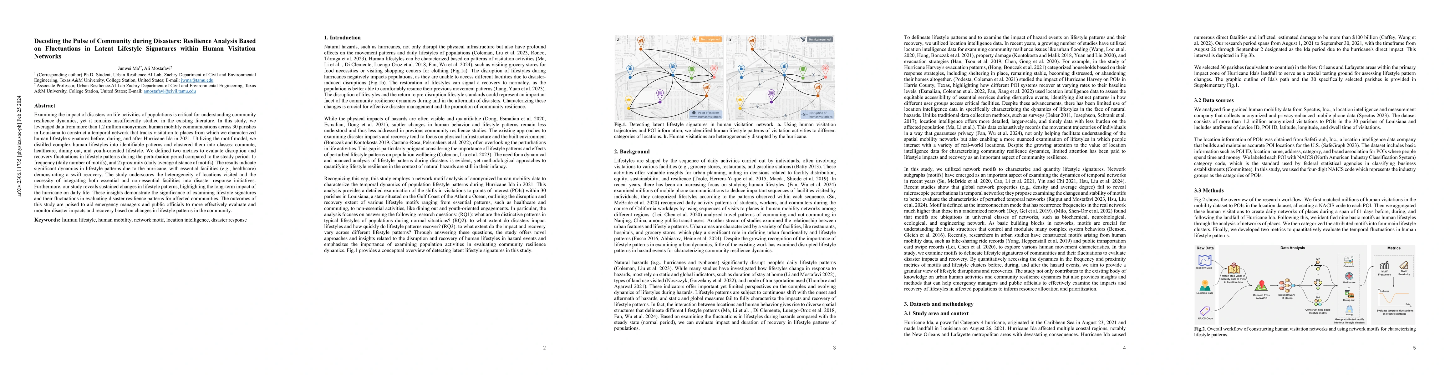 Thumbnail for Decoding the Pulse of Community during Disasters: Resilience Analysis
  Based on Fluctuations in Latent Lifestyle Signatures within Human Visitation
  Networks