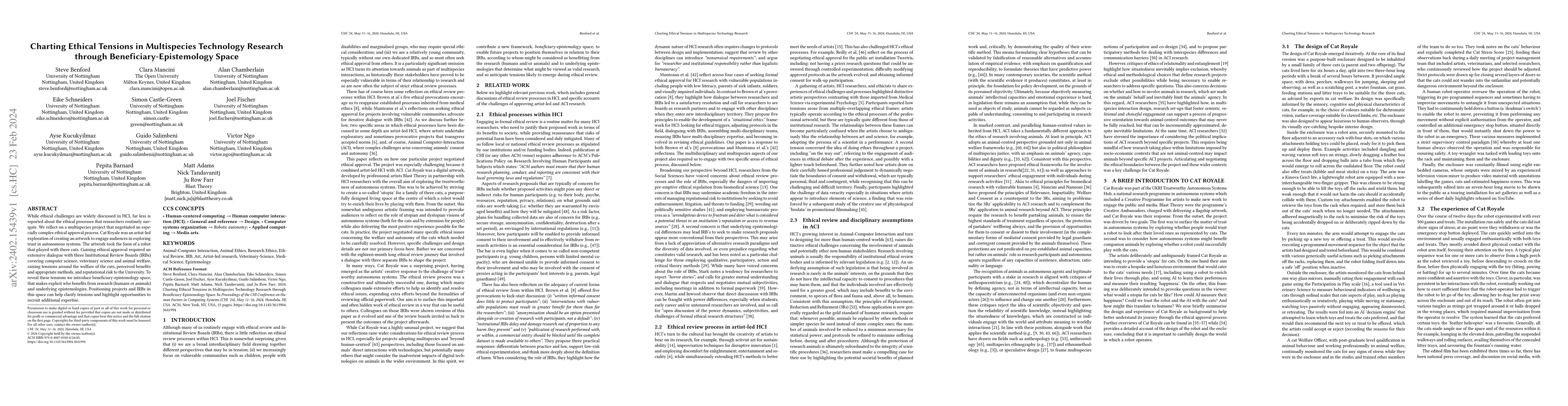 Thumbnail for Charting Ethical Tensions in Multispecies Technology Research through
  Beneficiary-Epistemology Space