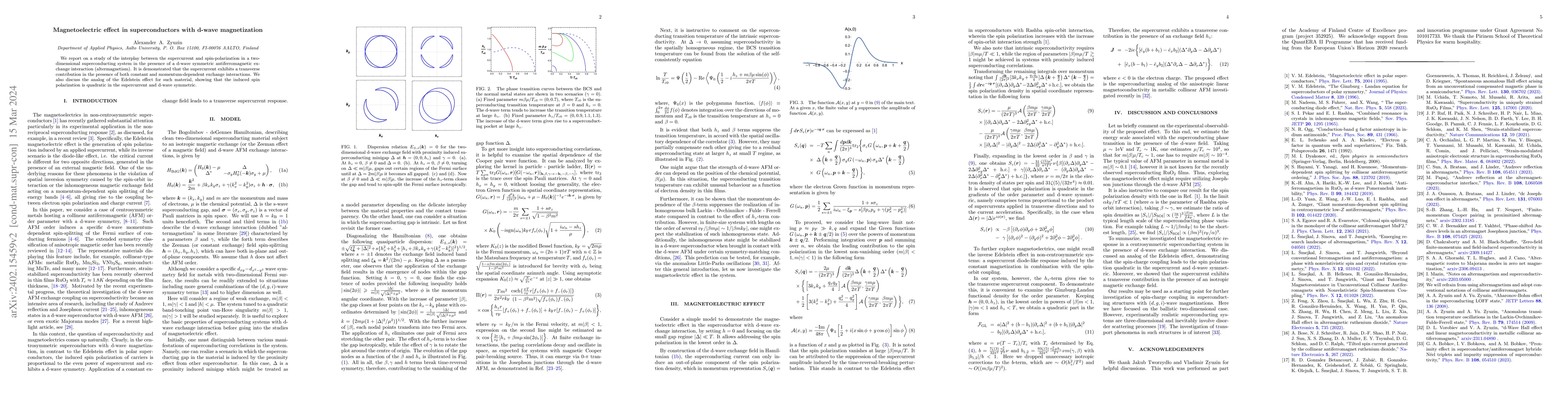 Thumbnail for Magnetoelectric effect in superconductors with d-wave magnetization