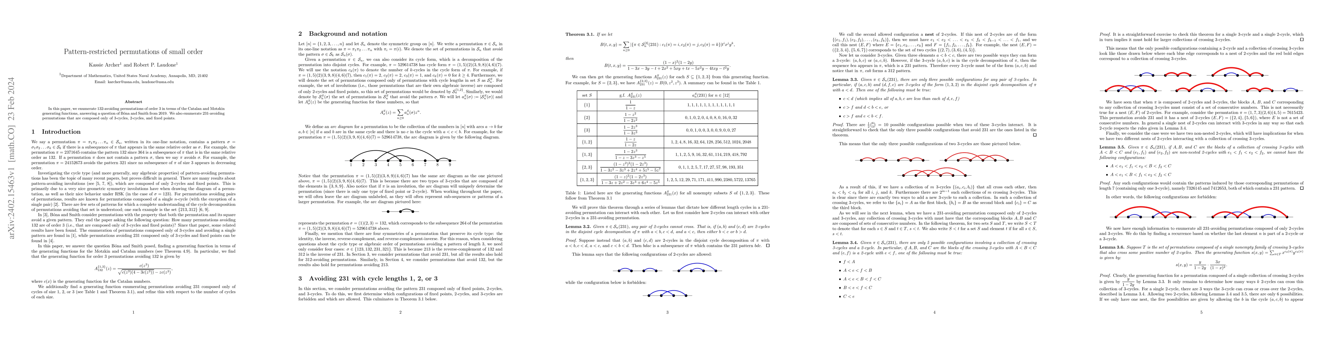 Thumbnail for Pattern-restricted permutations of small order