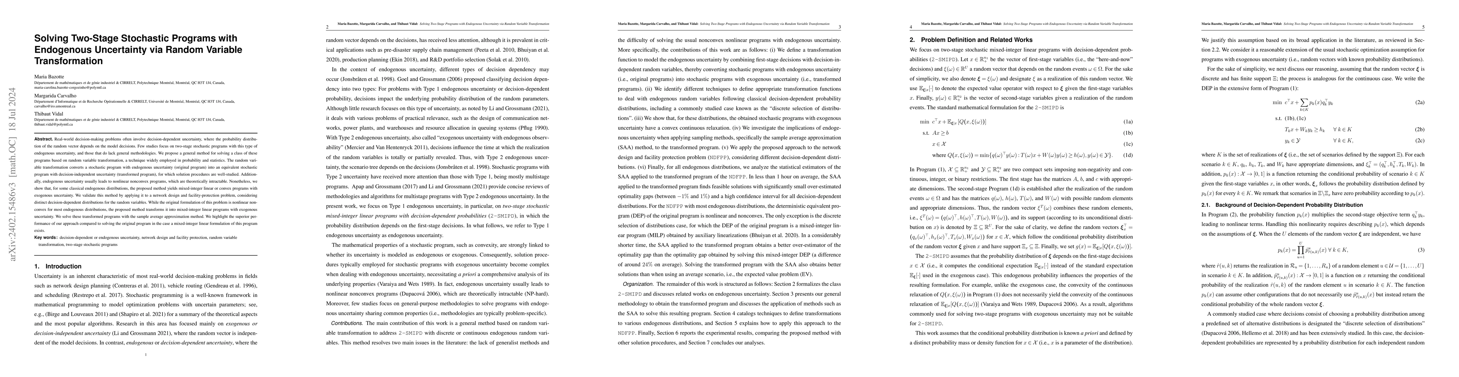 Thumbnail for Solving Two-Stage Stochastic Programs with Endogenous Uncertainty via
  Random Variable Transformation