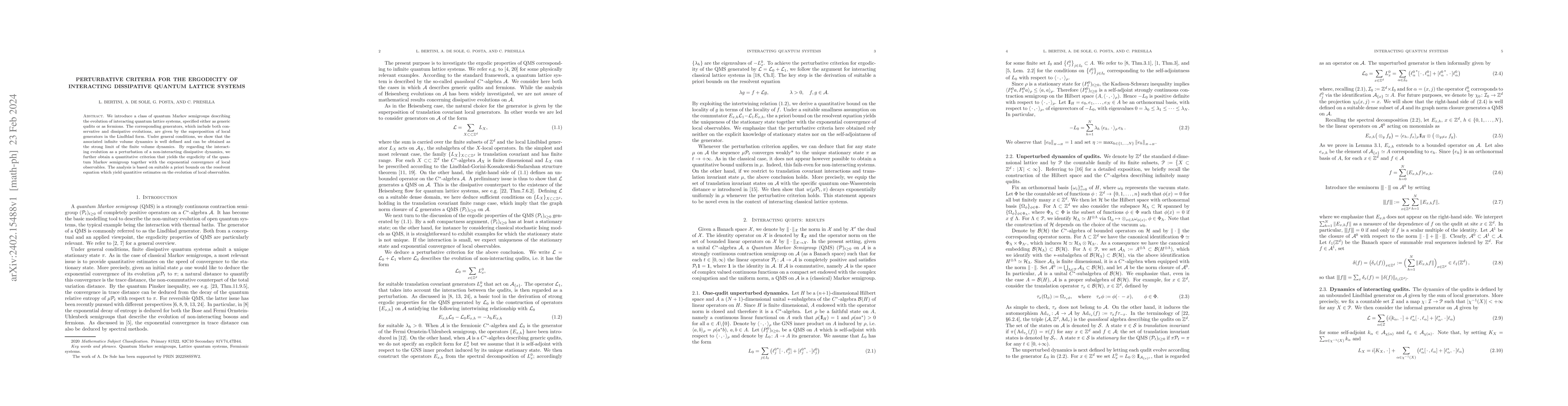 Thumbnail for Perturbative criteria for the ergodicity of interacting dissipative
  quantum lattice systems