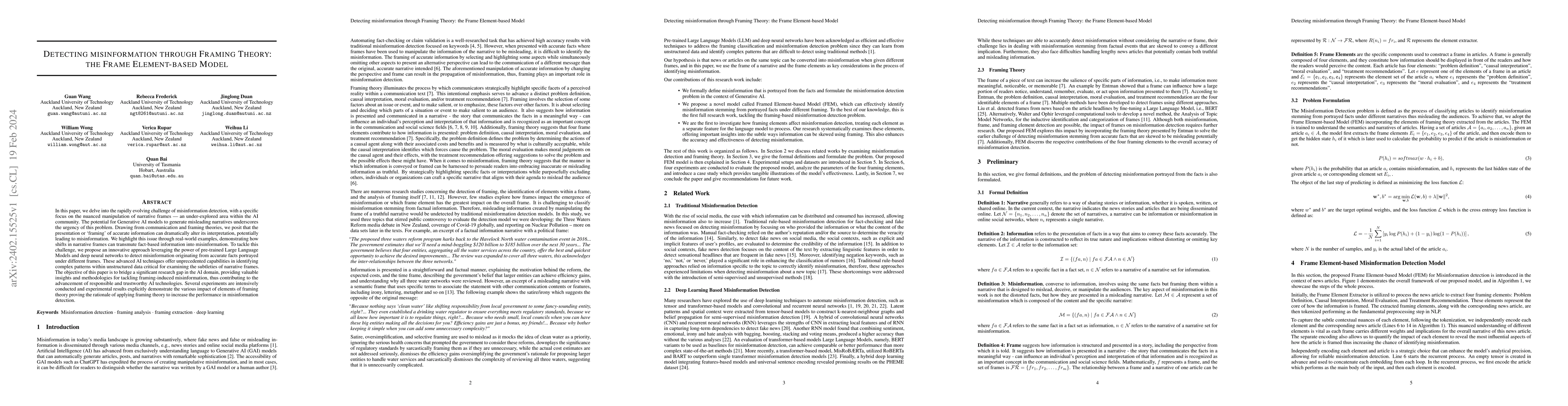 Thumbnail for Detecting misinformation through Framing Theory: the Frame Element-based
  Model