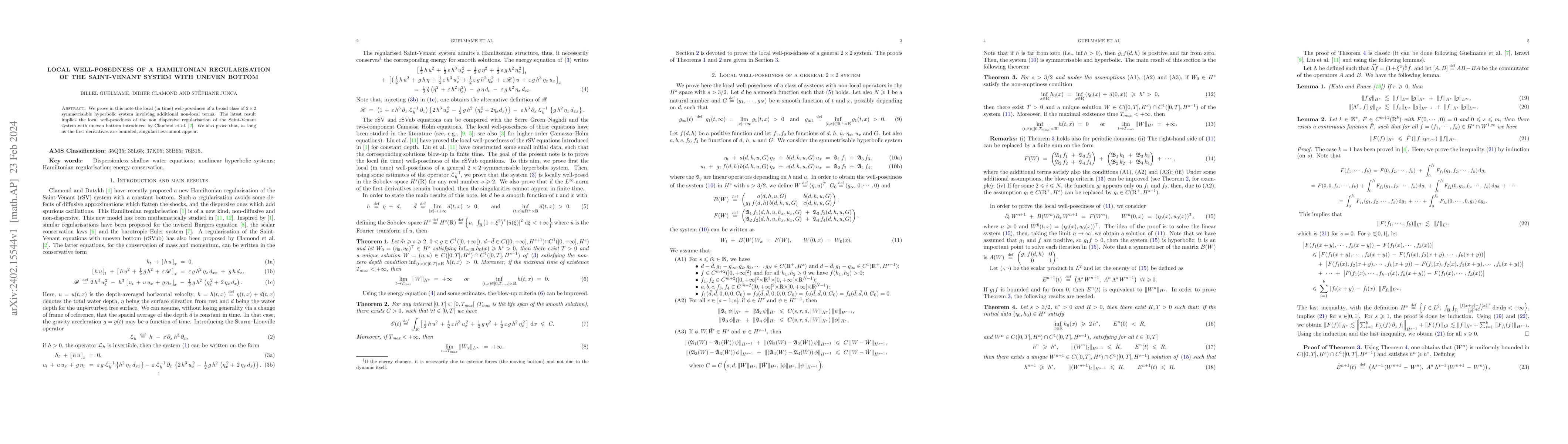 Thumbnail for Local well-posedness of a Hamiltonian regularisation of the Saint-Venant
  system with uneven bottom