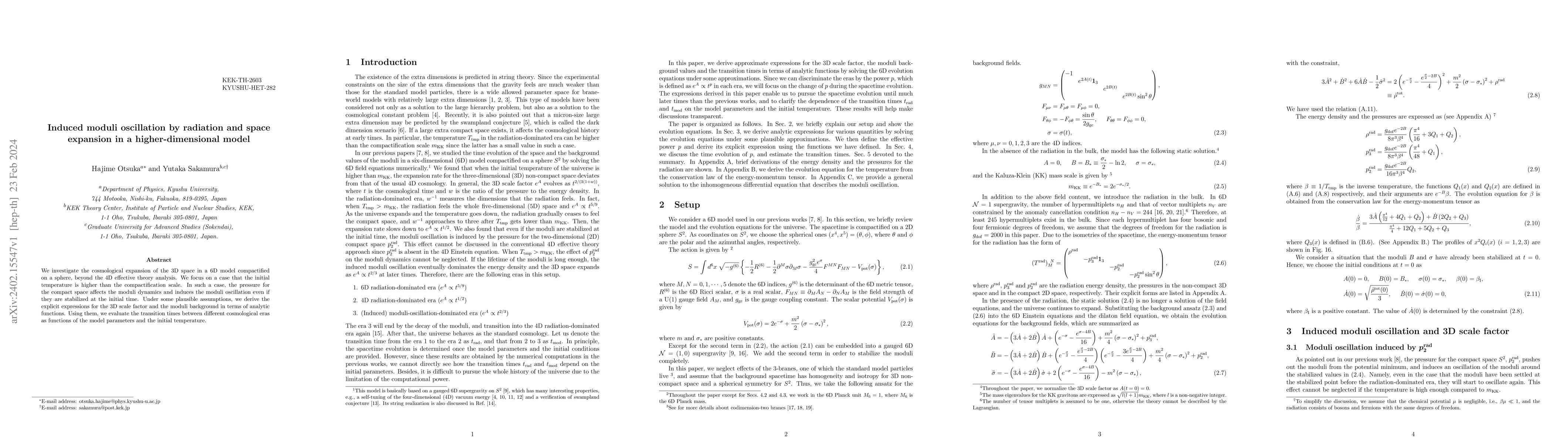 Thumbnail for Induced moduli oscillation by radiation and space expansion in a
  higher-dimensional model