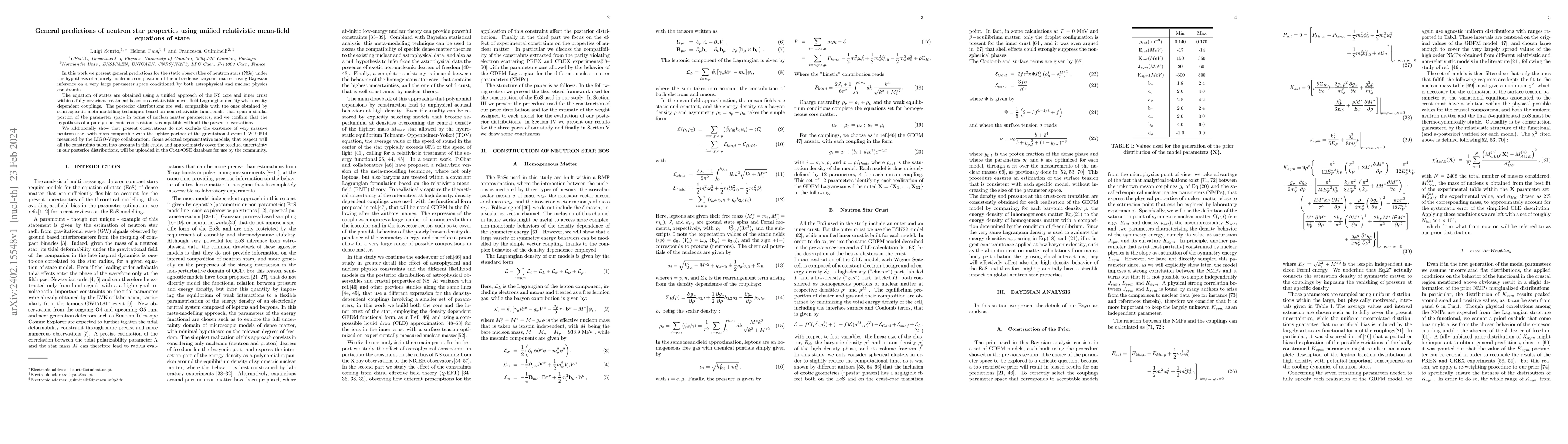 Thumbnail for General predictions of neutron star properties using unified
  relativistic mean-field equations of state