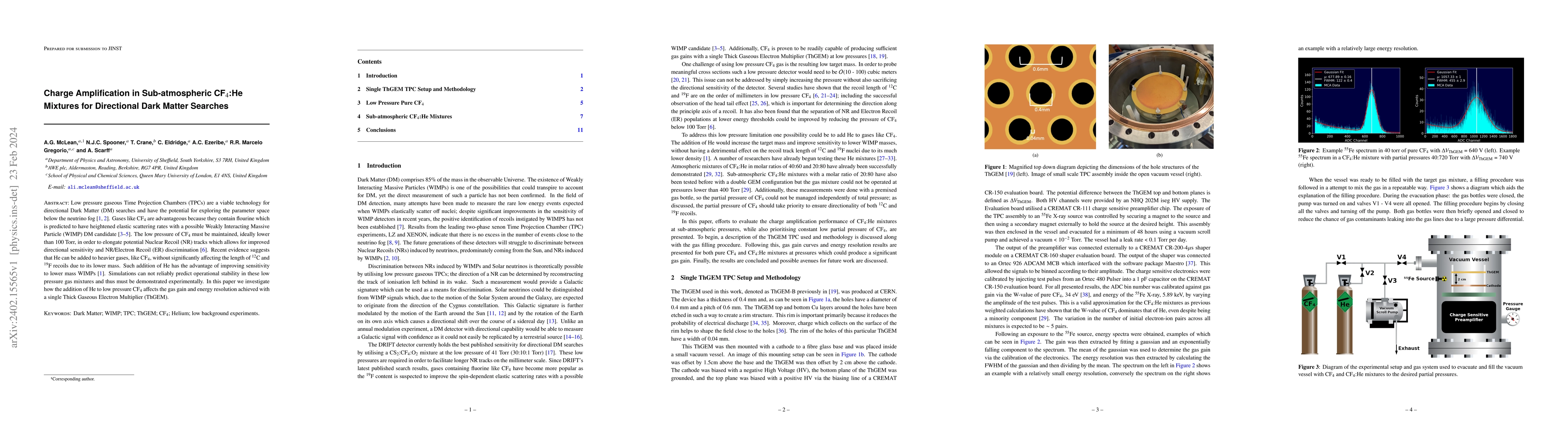 Thumbnail for Charge Amplification in Sub-atmospheric CF4:He Mixtures for Directional
  Dark Matter Searches