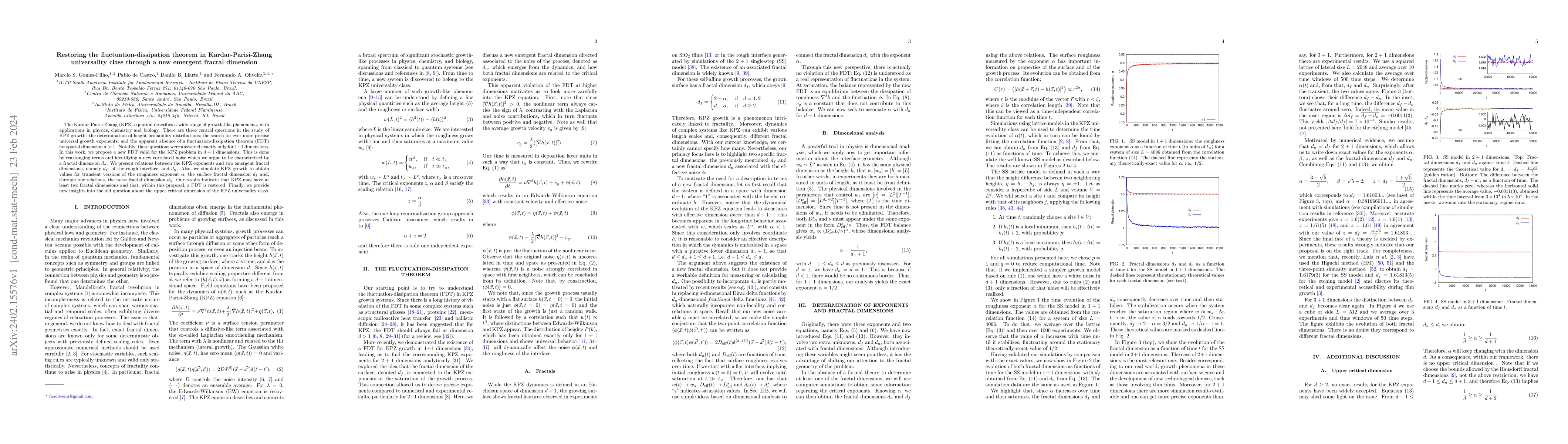Thumbnail for Restoring the fluctuation-dissipation theorem in Kardar-Parisi-Zhang
  universality class through a new emergent fractal dimension