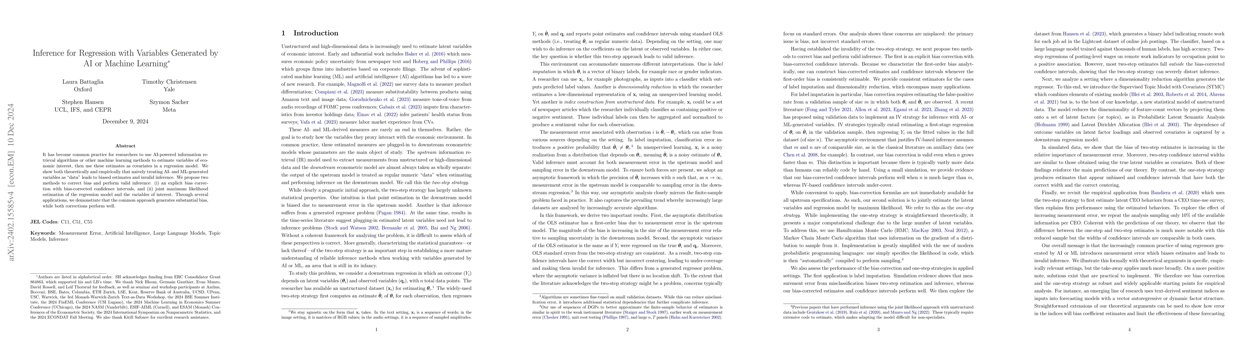 Thumbnail for Inference for Regression with Variables Generated from Unstructured Data