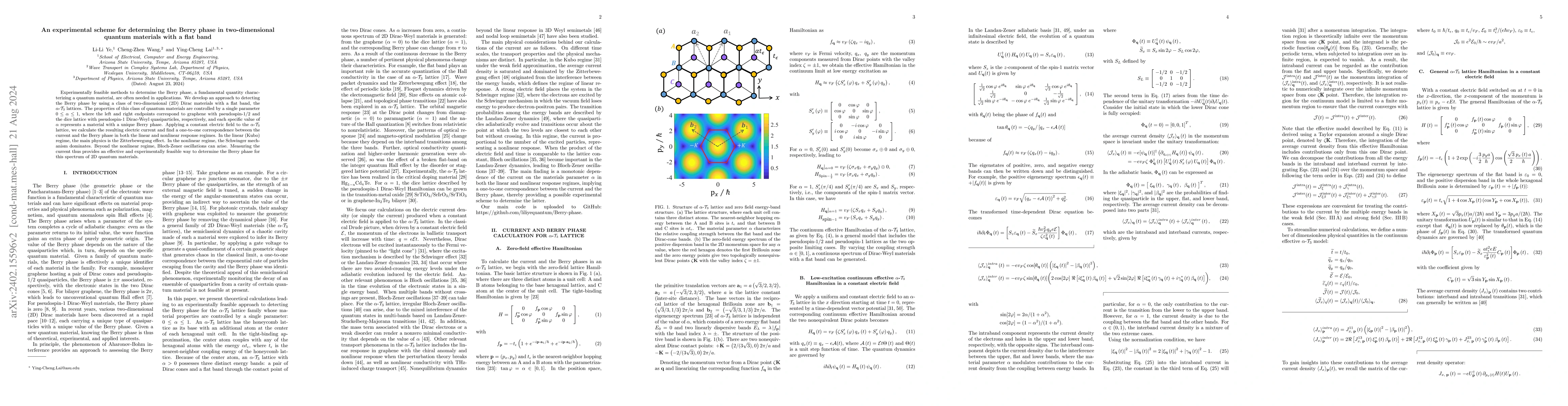 Thumbnail for An experimental scheme for determining the Berry phase in
  two-dimensional quantum materials with a flat band