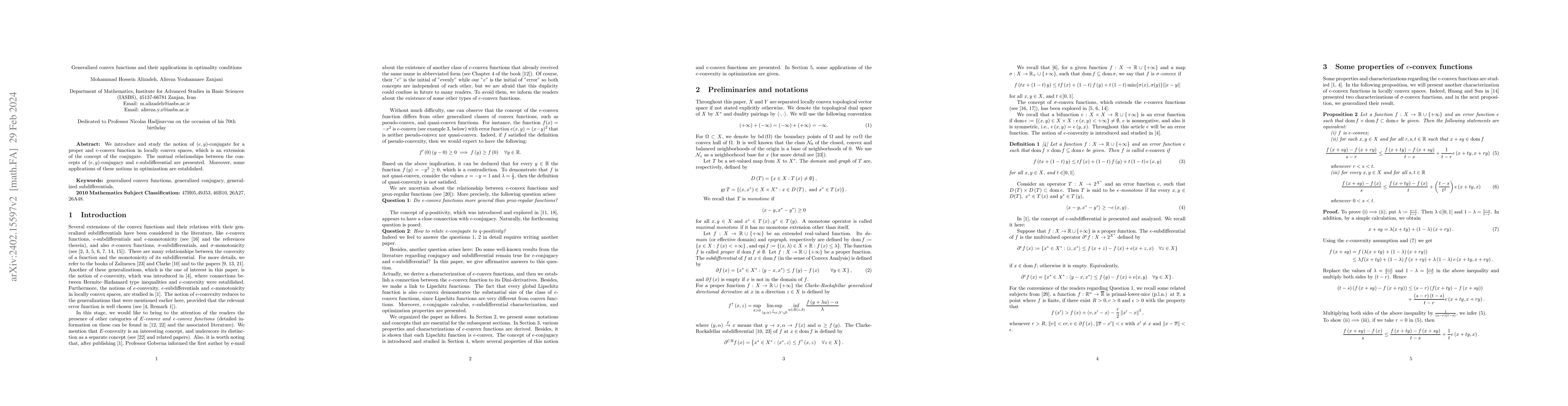 Thumbnail for Generalized convex functions and their applications in optimality
  conditions