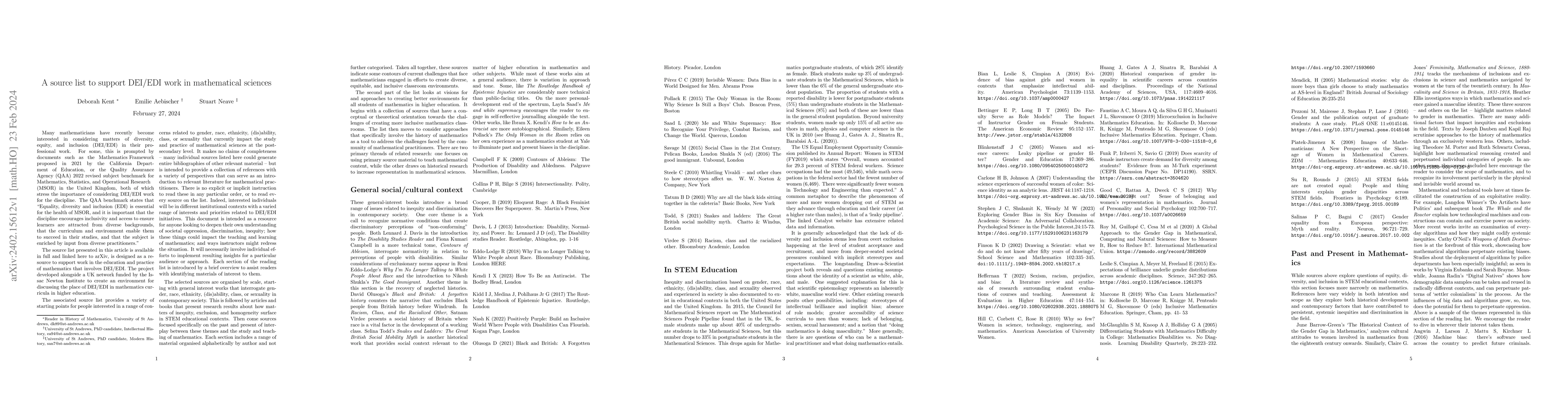 Thumbnail for A source list to support DEI/EDI work in mathematical sciences