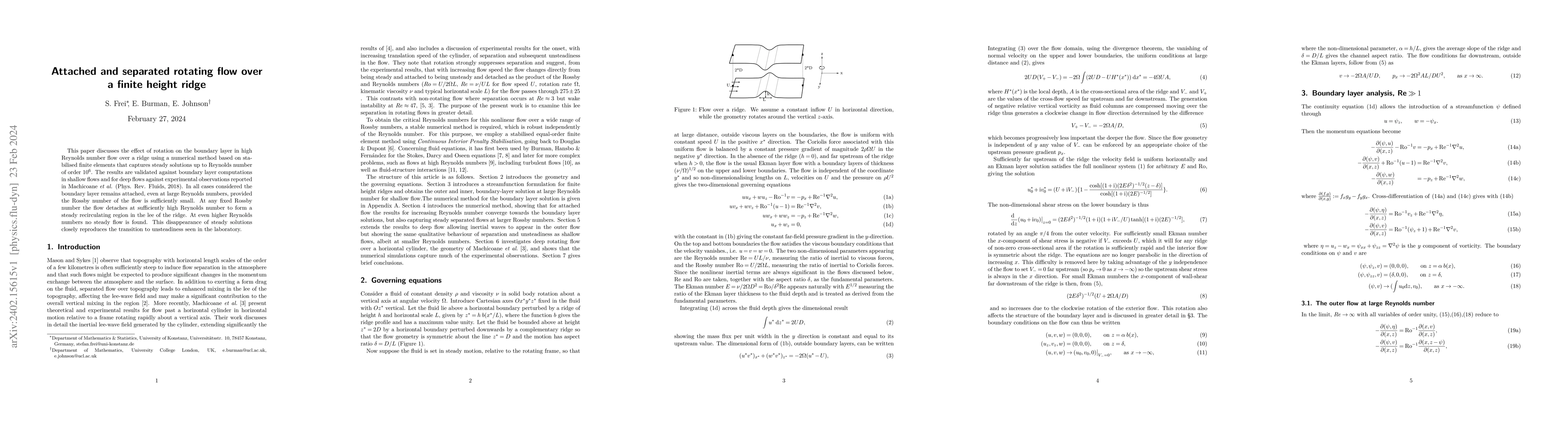 Thumbnail for Attached and separated rotating flow over a finite height ridge