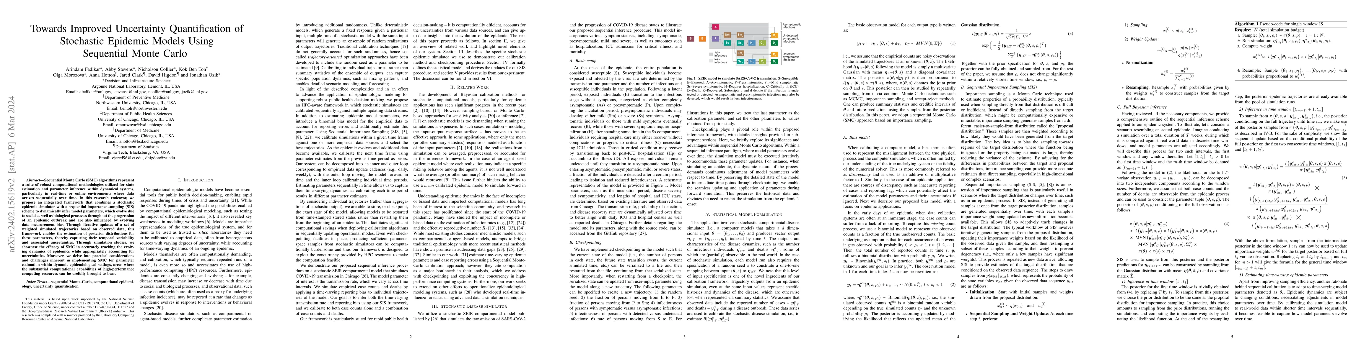 Thumbnail for Towards Improved Uncertainty Quantification of Stochastic Epidemic
  Models Using Sequential Monte Carlo