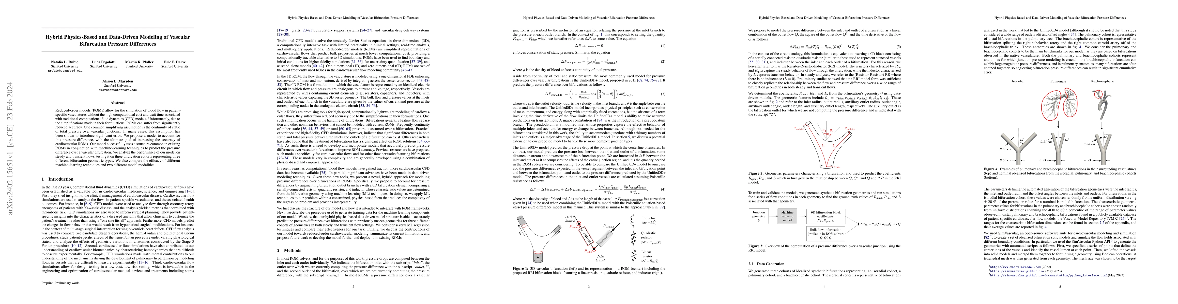 Thumbnail for Hybrid Physics-Based and Data-Driven Modeling of Vascular Bifurcation
  Pressure Differences